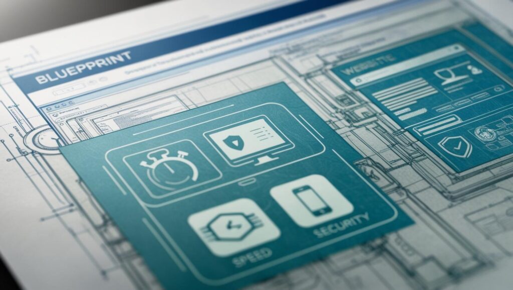 Illustration of a blueprint for a backend website structure