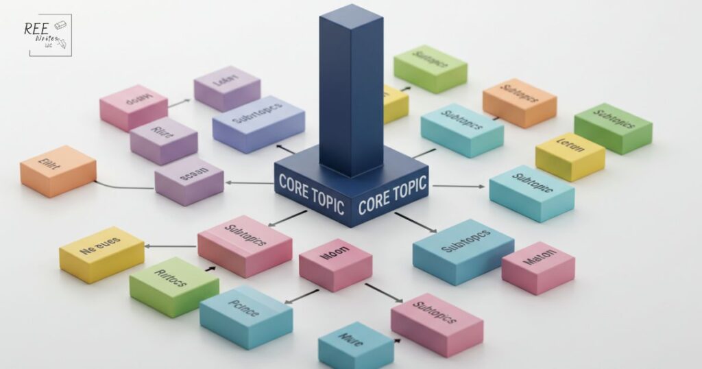 A central pillar with smaller topics connected to it