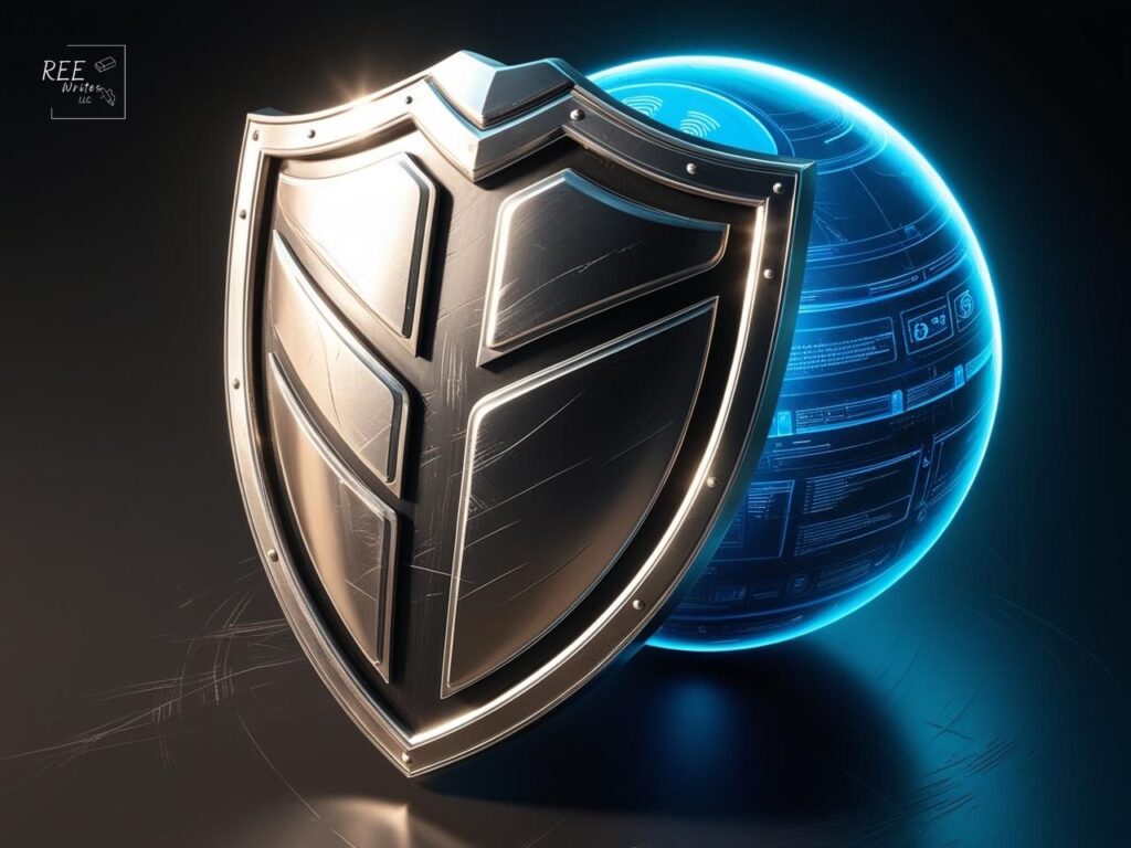 Shield icon protecting a website in 3D