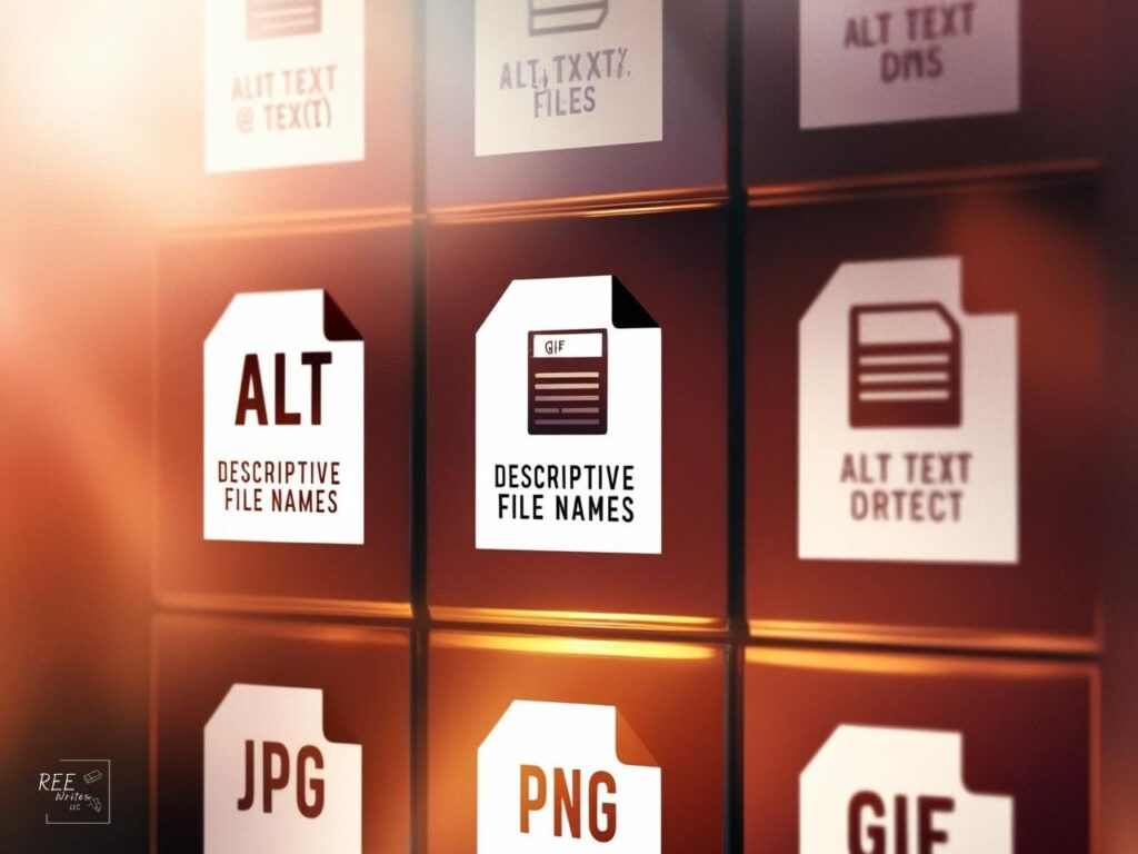 Shimmering icons with alt text descriptive file names and file formats
