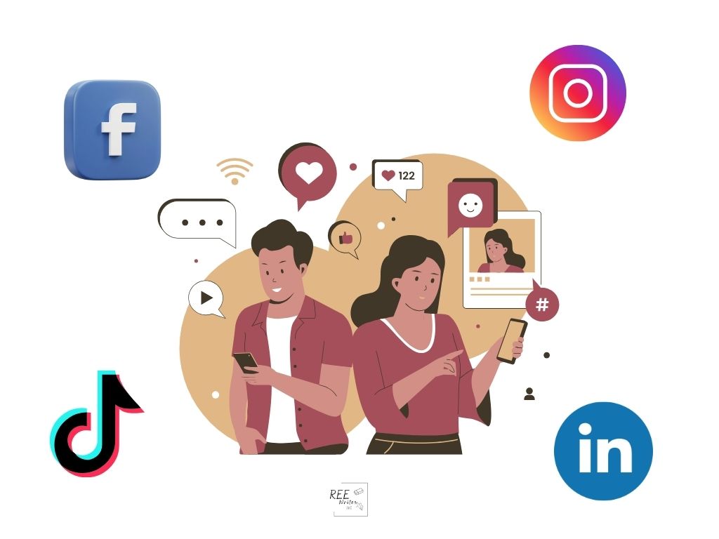 Social media icons surrounding a piece of content