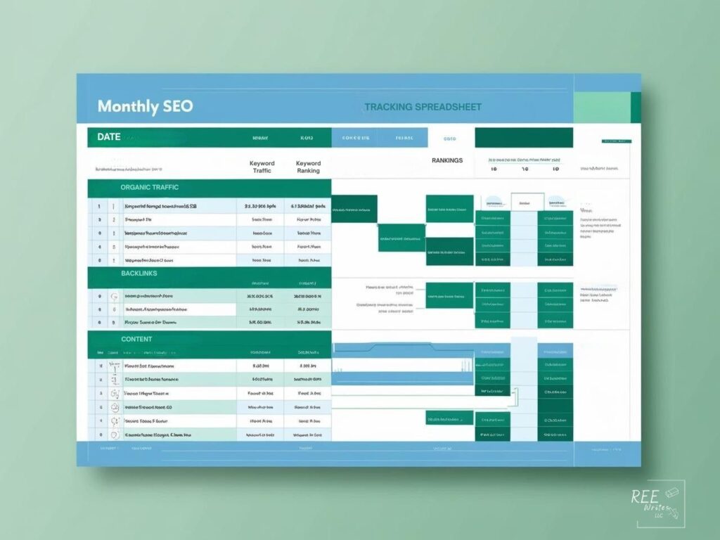 Spreadsheet tracking monthly SEO metrics