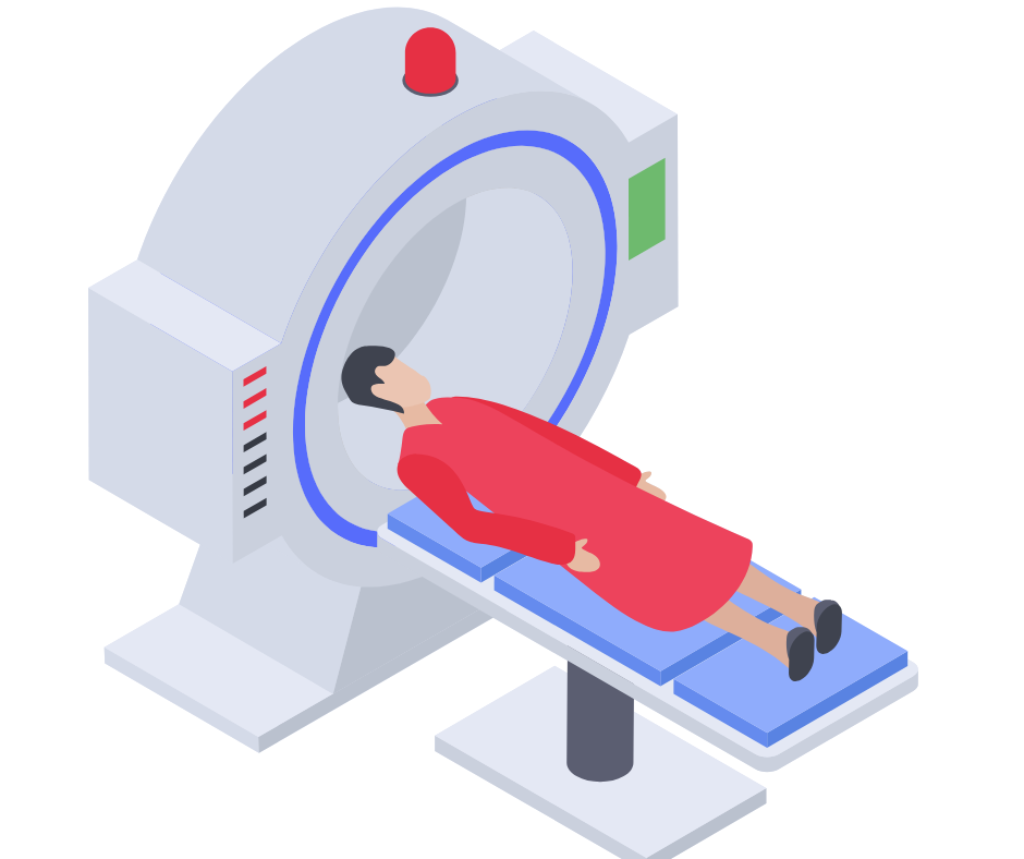 Person on MRI table in red robe