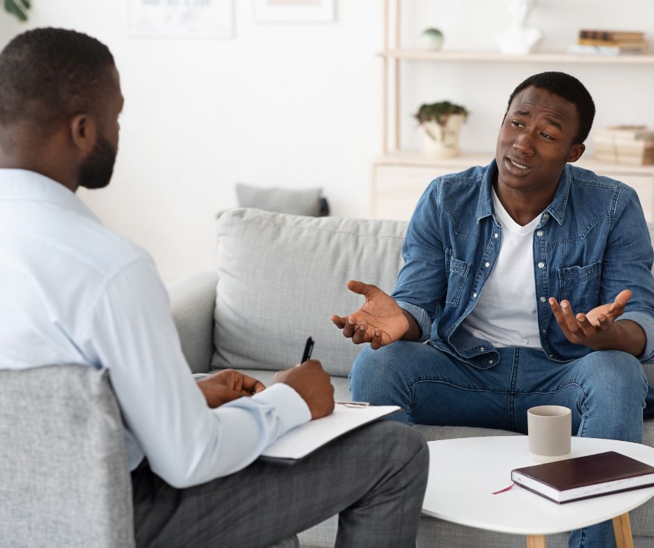 Patient talking to therapist
